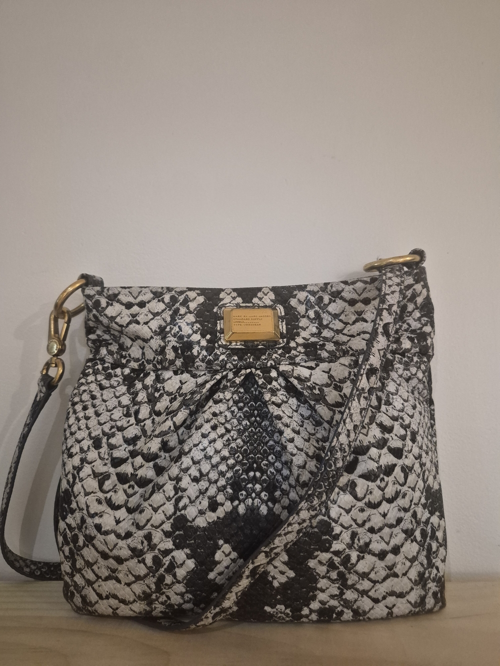 Marc by Marc Jacobs Black and White Snake-Print Crossbody Shoulder Bag